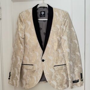 Stylish Cream and Black Tuxedo Blazer